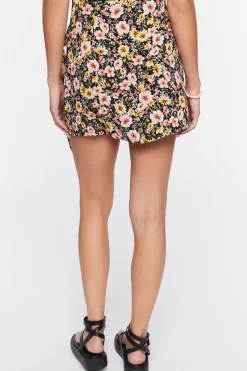 Floral Print Wrap Mini Skirt