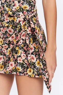Floral Print Wrap Mini Skirt