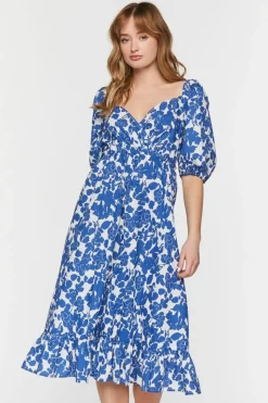 Floral Puff-Sleeve Midi Dress