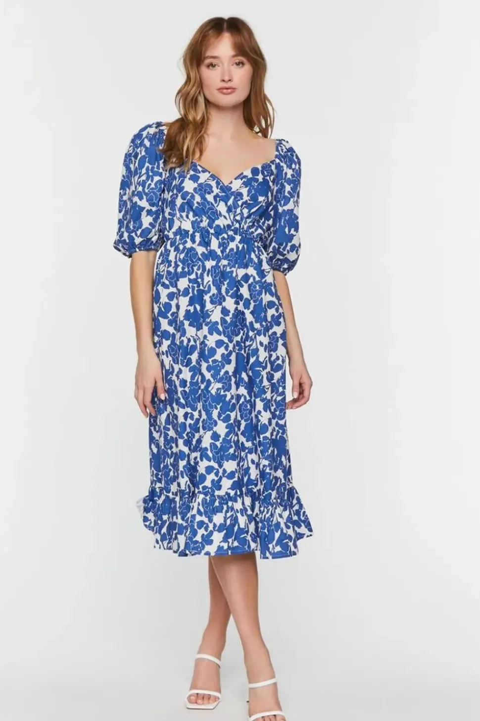 Floral Puff-Sleeve Midi Dress