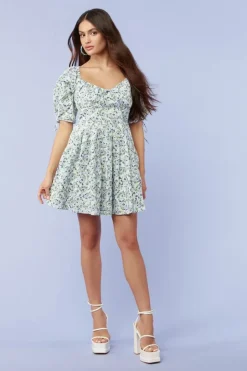 Floral Puff-Sleeve Mini Dress