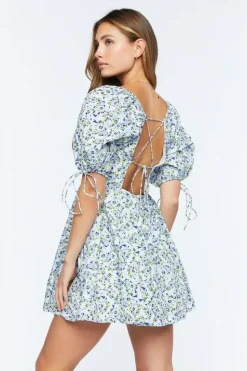 Floral Puff-Sleeve Mini Dress
