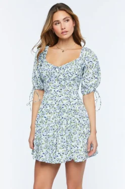 Floral Puff-Sleeve Mini Dress