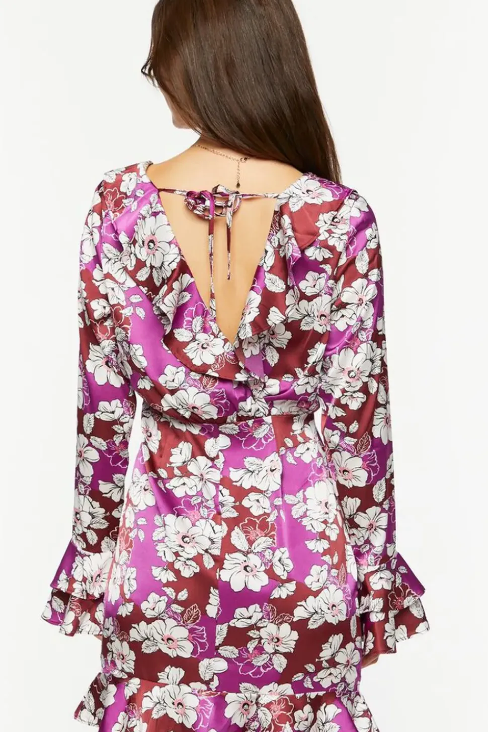 Floral Ruffled Satin Mini Dress