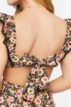 Floral Ruffle-Trim Cutout Mini Dress