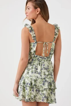 Floral Ruffle-Trim Mini Dress