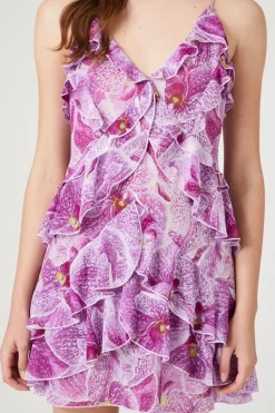 Floral Ruffle-Trim Mini Dress