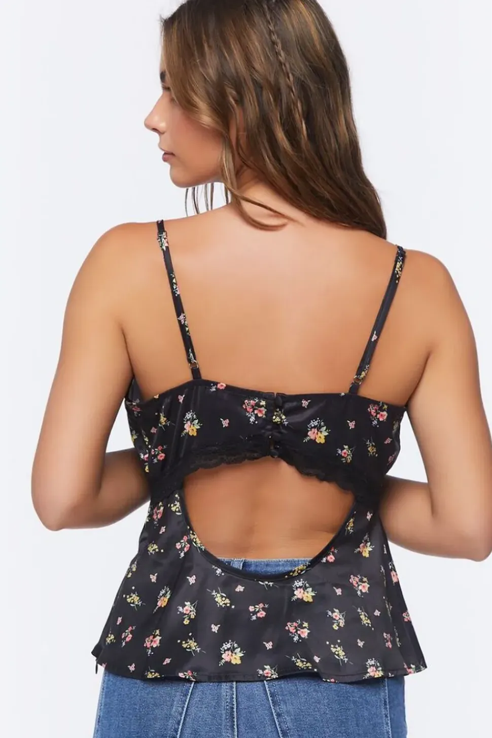 Floral Satin Lace-Trim Cami