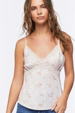 Floral Satin Lace-Trim Cami