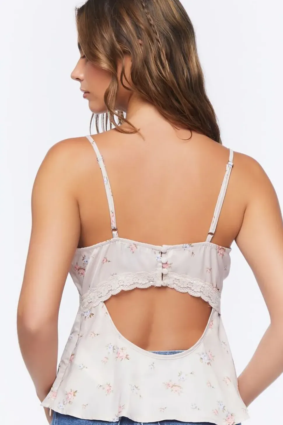 Floral Satin Lace-Trim Cami