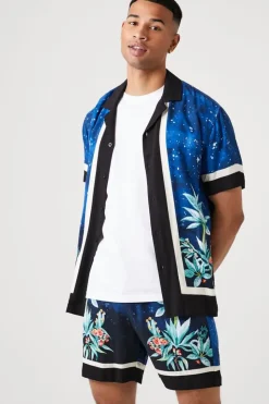 Floral & Sky Print Drawstring Shorts