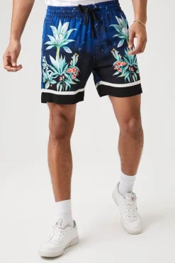 Floral & Sky Print Drawstring Shorts