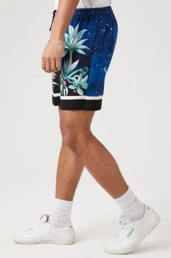 Floral & Sky Print Drawstring Shorts