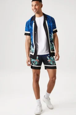 Floral & Sky Print Drawstring Shorts