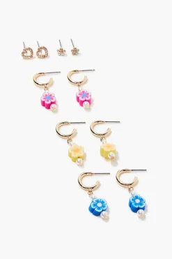 Floral Stud & Drop Earring Set