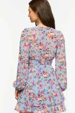 Floral Surplice Tiered Mini Dress