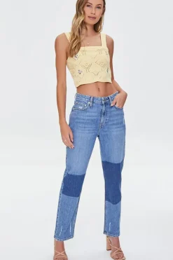 Floral Sweater-Knit Crop Top