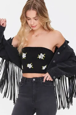 Floral Sweater-Knit Tube Top