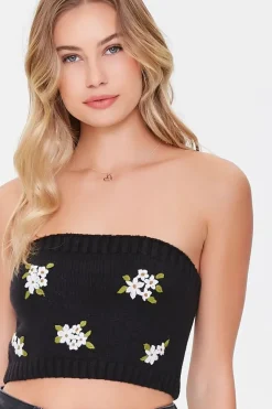 Floral Sweater-Knit Tube Top
