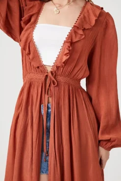Flounce Crochet-Trim Kimono