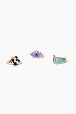 Flower & Evil Eye Ring Set