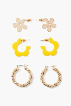 Flower & Twisted Hoop Earring Set