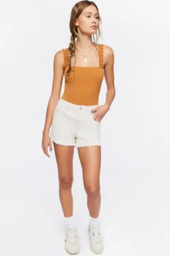 Frayed Corduroy Mid-Rise Shorts