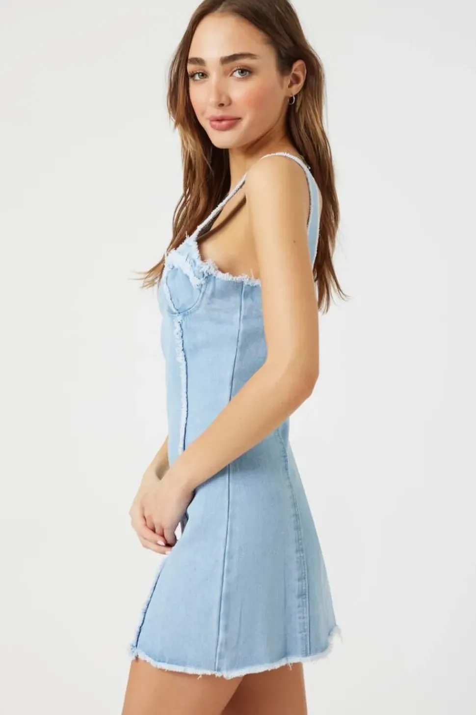 Frayed Denim Bustier Mini Dress