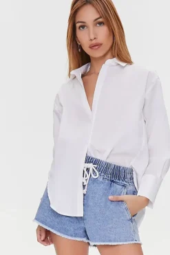 Frayed Drawstring Denim Shorts