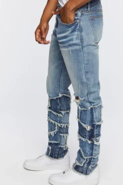 Frayed Patchwork Slim-Fit Jeans
