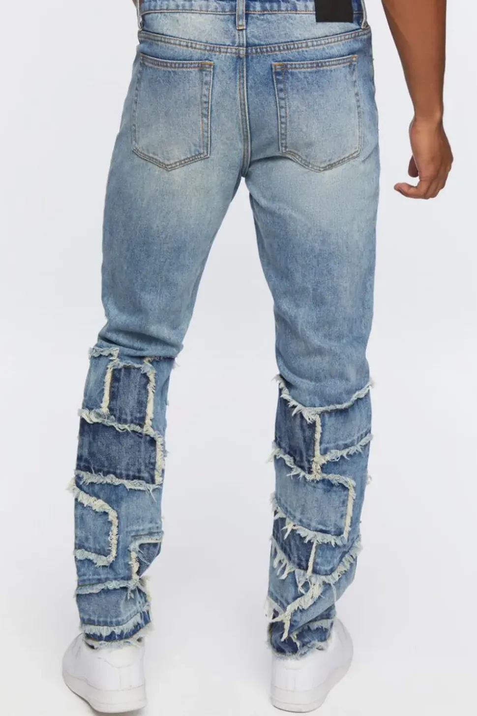Frayed Patchwork Slim-Fit Jeans