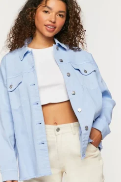 Frayed-Trim Denim Shacket