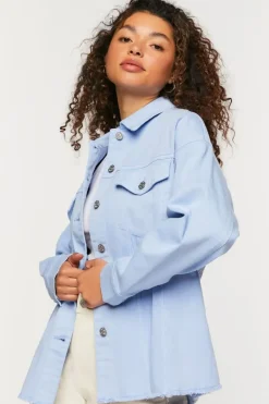 Frayed-Trim Denim Shacket