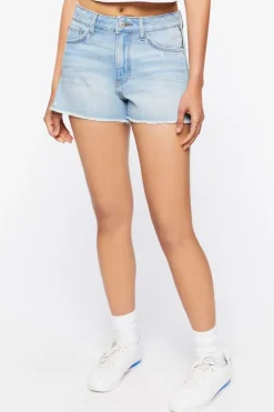 Frayed Zipper-Trim Denim Shorts