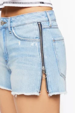 Frayed Zipper-Trim Denim Shorts