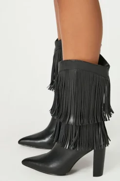 Fringe Block Heel Boots