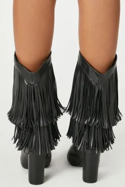 Fringe Block Heel Boots