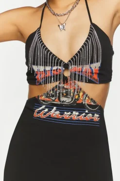 Fringe Cutout Motorcycle Graphic Dress