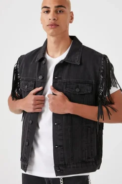 Fringe-Trim Denim Vest