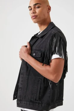 Fringe-Trim Denim Vest