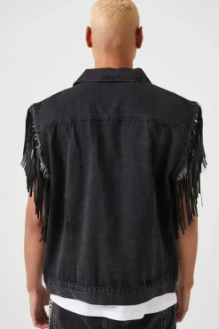 Fringe-Trim Denim Vest