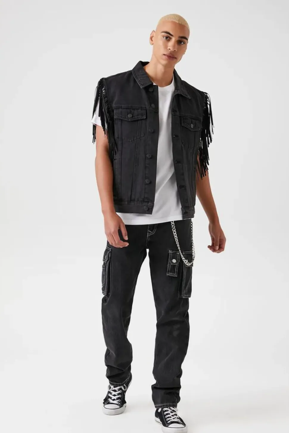 Fringe-Trim Denim Vest