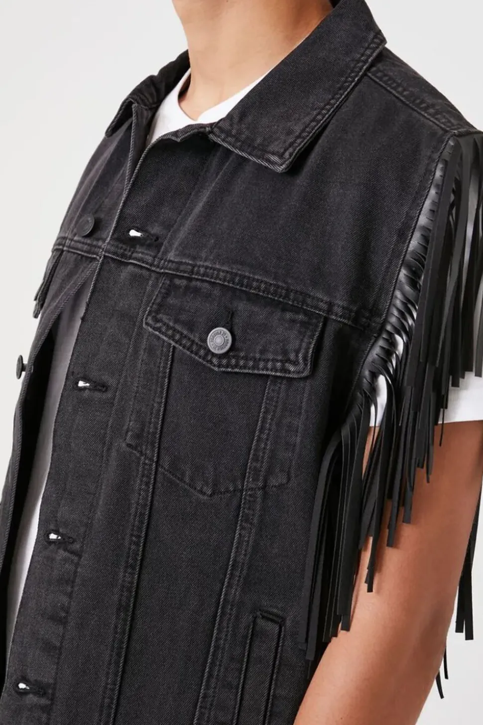 Fringe-Trim Denim Vest