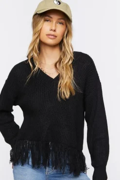 Fringe-Trim Knit Sweater