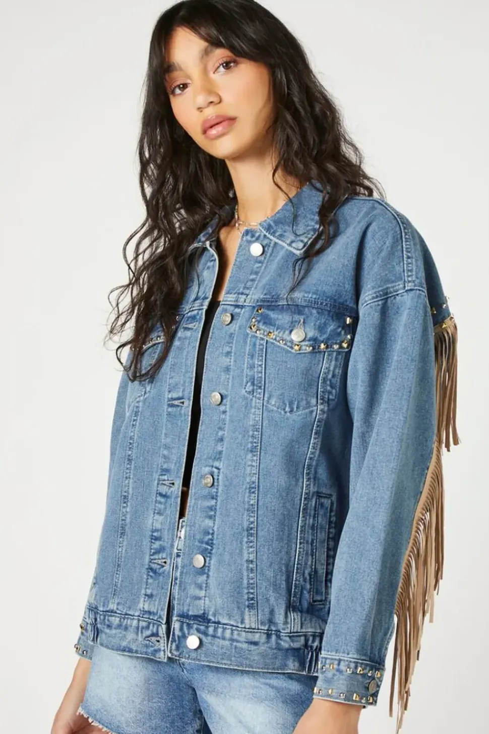 Fringe-Trim Truckerjacket