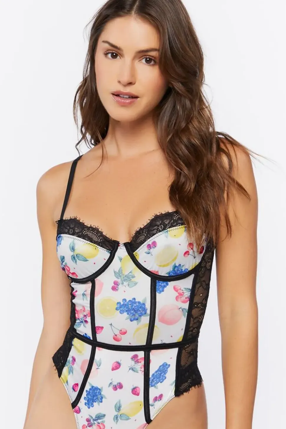 Fruit Print Lace Lingerie Bodysuit