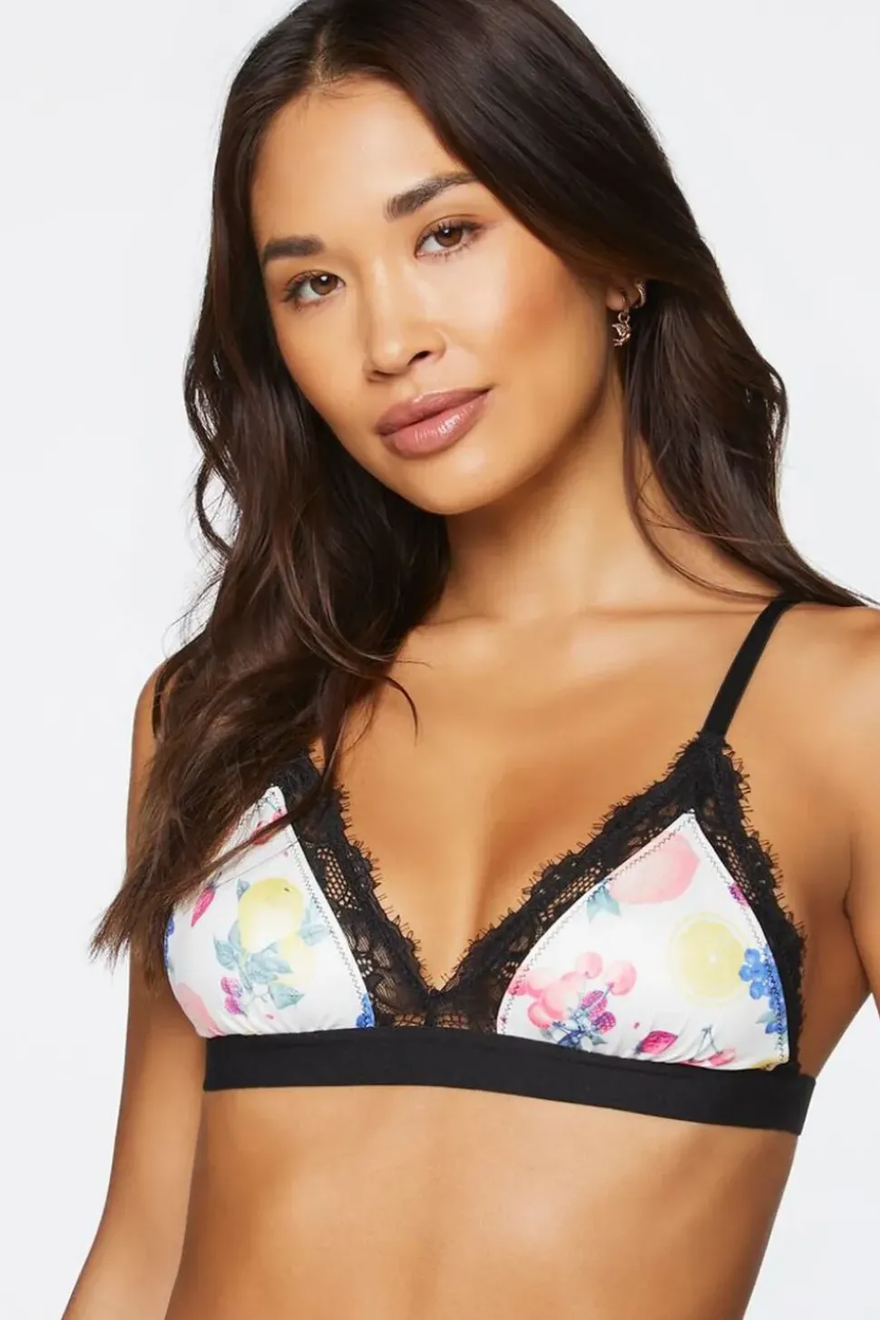 Fruit Print Lace-Trim Bralette
