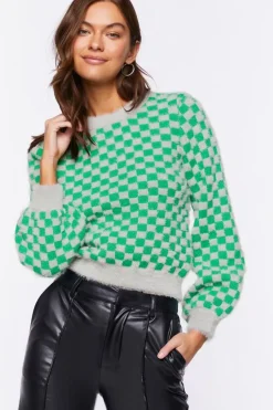 Fuzzy Checkered Sweater