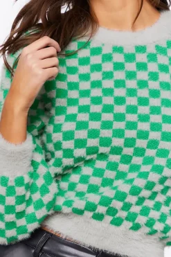 Fuzzy Checkered Sweater