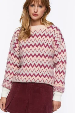 Fuzzy Chevron Print Sweater